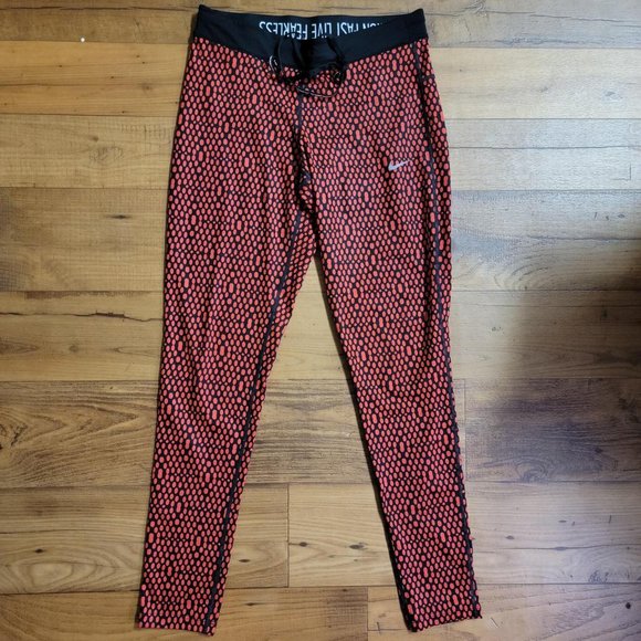 Red and Black Nike Dri Fit Running Leggings - Size M - Picture 1 of 4